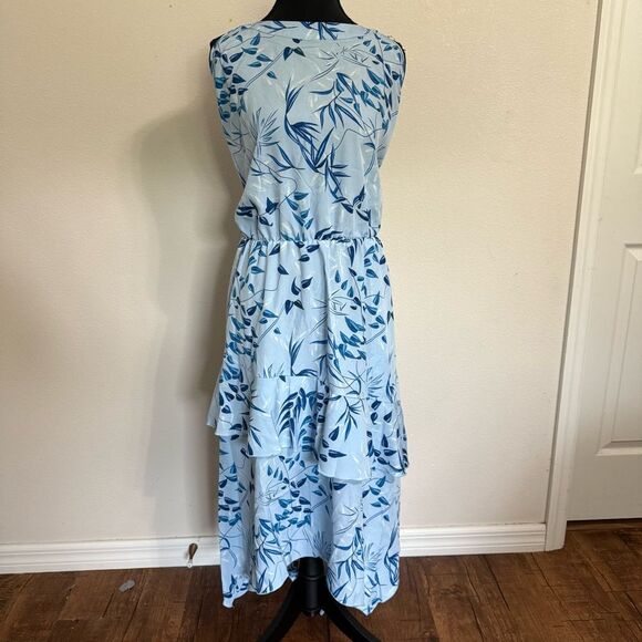 BloomChic Asymmetrical Blue Plant Print Layered Belted Pocket Halter Dress 22-24 - Picture 2 of 8